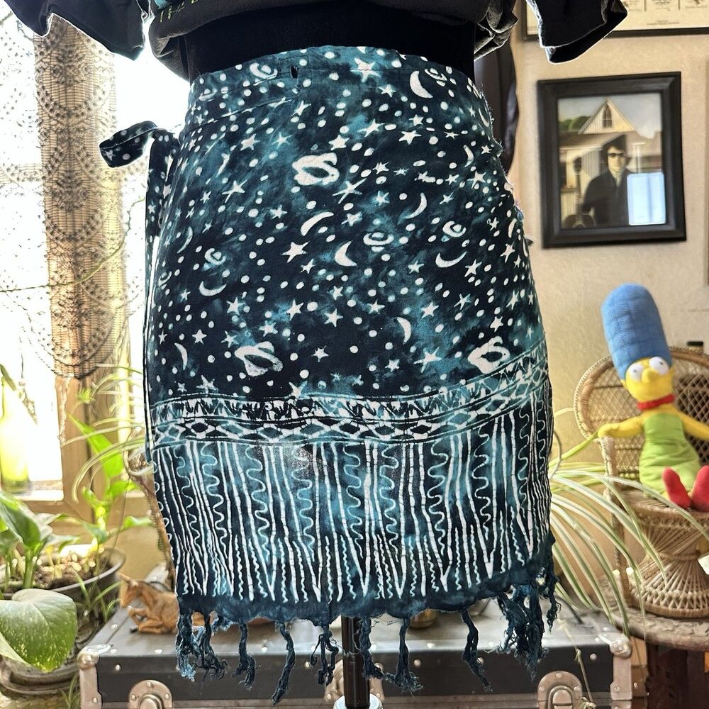 Vintage 90’s Rama Rayon Wrap Around Mini Skirt. Celestial. Whimsigoth. Small.